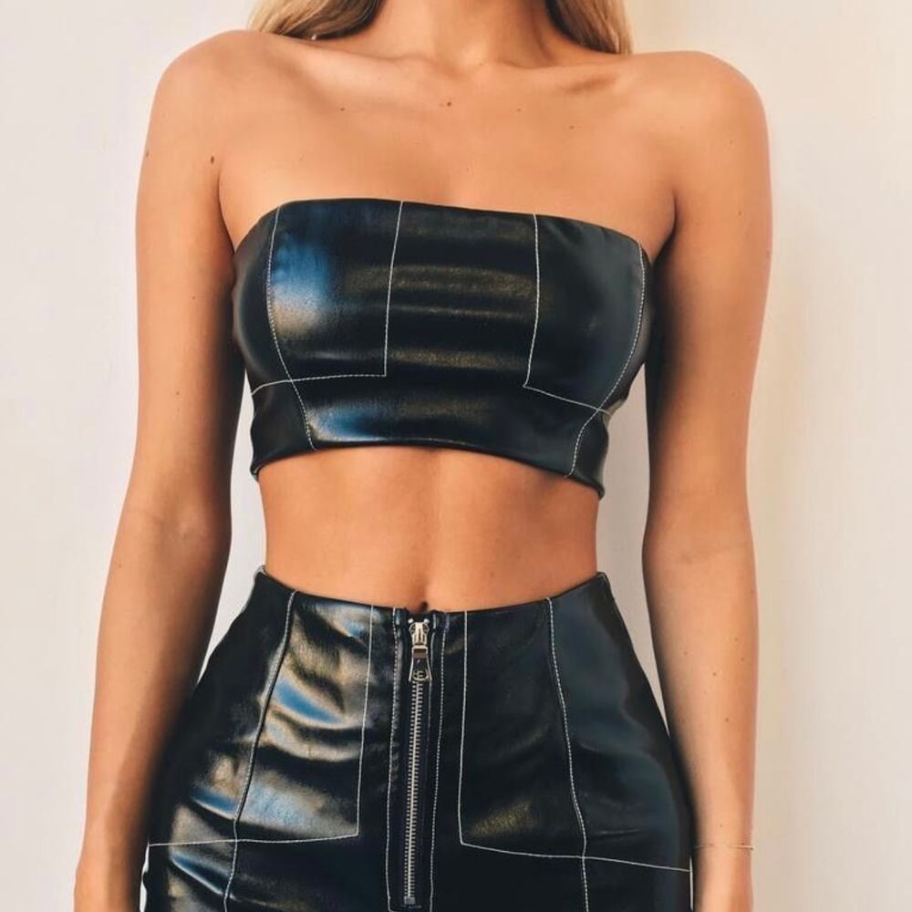 I.AM.GIA Finley Leather Strapless Crop Top in‎ Black Size Large